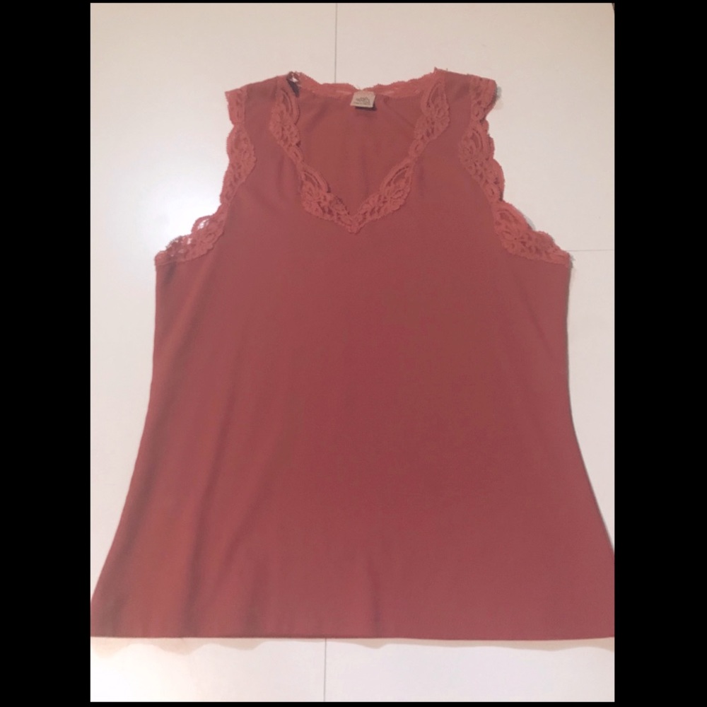 Dark Peach, Lace edge Tank Top